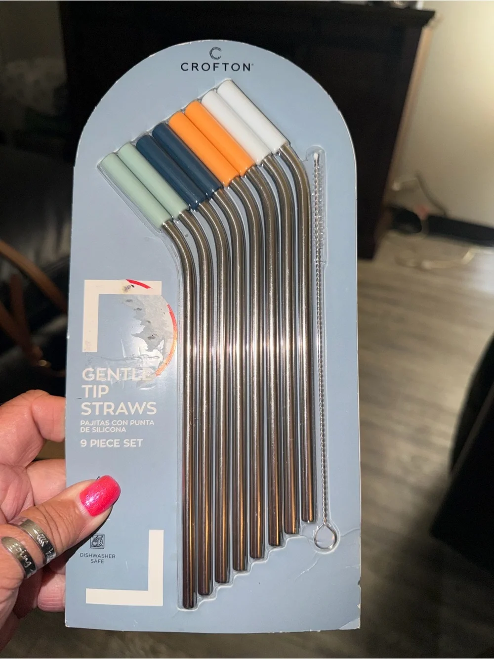 Croton Stainless Steel Reusable Straws with Assorted Silicone Tips - 9 Piece Set